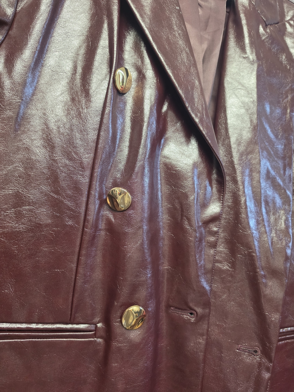 Vince Wine Faux-Leather Double-Breasted Blazer - Picture 2 of 3
